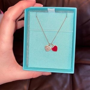 Tiffany red double heart tag pendant with box